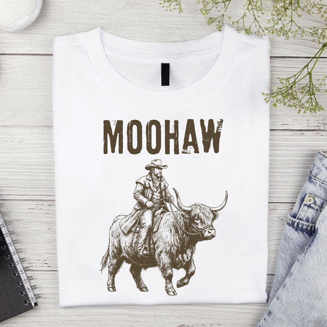 Moohaw Highland Cow Cowboy SVG PNG, Retro Western Ranch Design (digital ...
