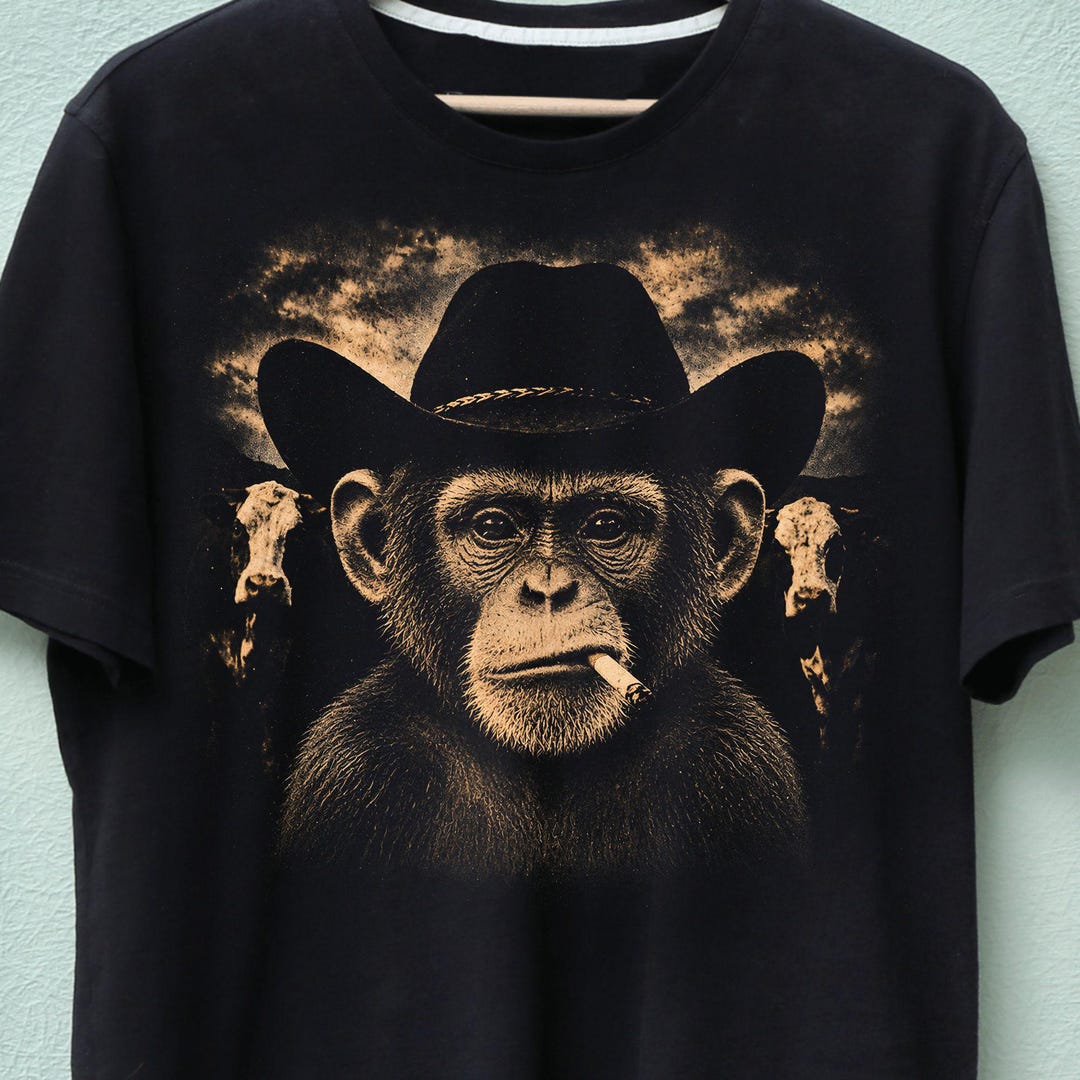 Chimpanzee Cowboy PNG, Western Monkey Smoking Cigarette Graphic, Funny ...