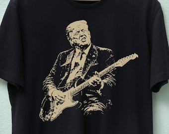 Trump tocando la guitarra PNG SVG, arte rock político vintage (descarga digital)