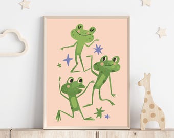 Lámina decorativa infantil con ranas danzantes (descarga digital)