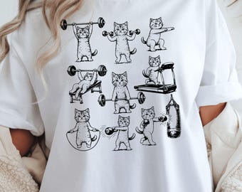 Gato de gimnasio PNG SVG, divertido diseño de gato levantando pesas, gatito fitness descarga digital
