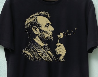 Divertido Abe Lincoln PNG SVG, Abraham Lincoln soplando un diente de león, Humor histórico vintage Descarga digital