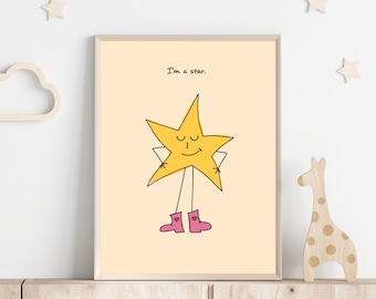 Lámina infantil con diseño de estrellas, arte mural con mensajes inspiradores (descarga digital)
