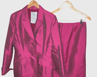 Conjunto de blazer a medida vintage BADGLEY MISCHKA en seda y lana color magenta, talla 8