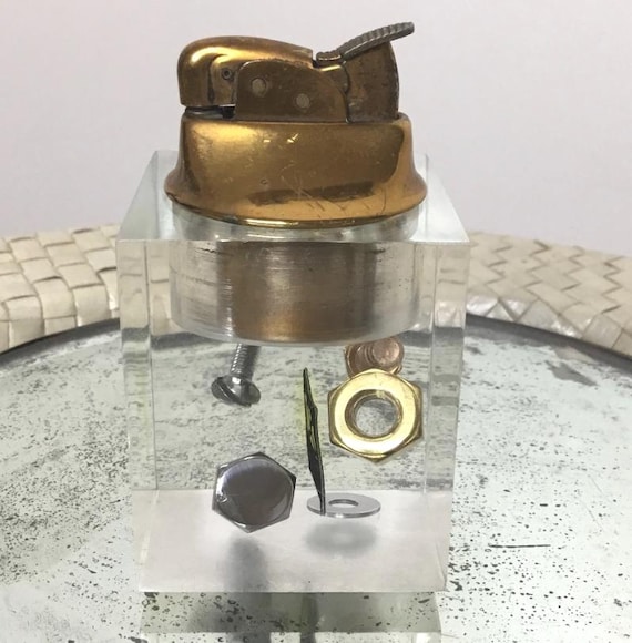 evans cigarette lighter Vintage Evans Lucite Tabletop Cigarette Lighter Harper Monogram Tobacciana  Mid-Century Modern