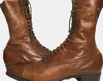 Vintage Winston Brown Leather Lace-Up Boots Cat's Paw Heels Size 4 MCM Victorian