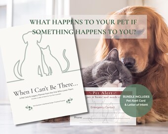Pet Care Planner Bundle Sage | Emergency Binder | Pet Alert Wallet Card | Letter of Intent | PDF