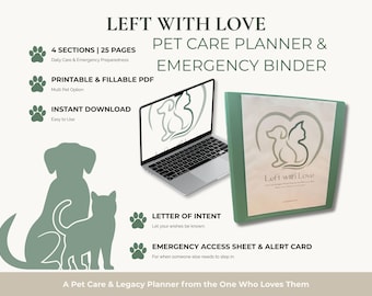 Pet Care & Emergency Planner, Fillable Binder, Letter of Intent (Digital Download)
