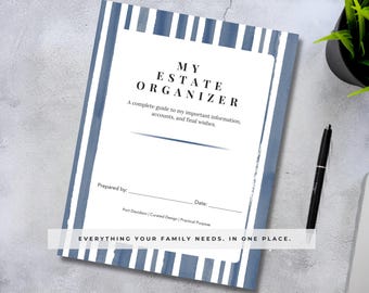 End of Life Planner Printable | Estate Organizer | Classic Stripe Legacy Planner for Final Wishes,Family Records | Father's Day