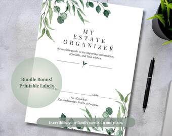End of Life Planner Printable | Estate Organizer Bundle with File Folder Labels | Legacy Journal (Digital Download)