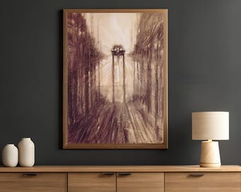 Masculine Wall Art | Moody Sepia Vintage Print with European Classic Car for Library or Office
