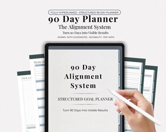 Undated GoodNotes Planner | 90 Day Digital Planner for iPad, Hyperlinked Goal & Habit Tracker