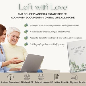 End of Life Planner with Executor Check List, Funeral Planning, Digital Access Guide and Important Document locator, Fillable, Printable PDF