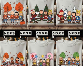 May include: Light grey crew neck sweatshirts with cartoon character designs. The designs depict seasonal scenes such as autumn leaves, Christmas trees, and winter snow. Text at the bottom indicates file formats.