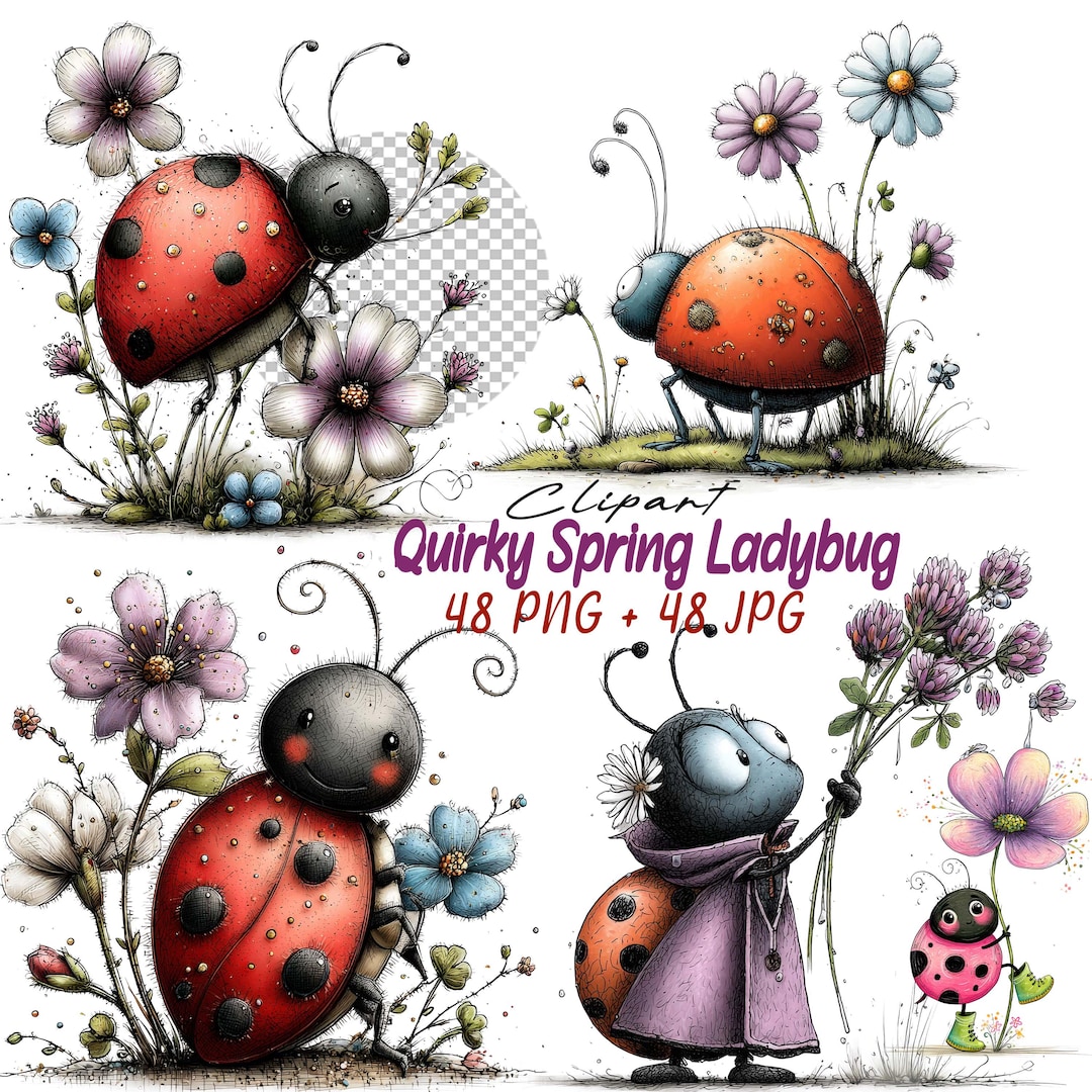 Ladybug Clipart Bundle 48 PNG JPG, Watercolor Bug Illustrations for ...