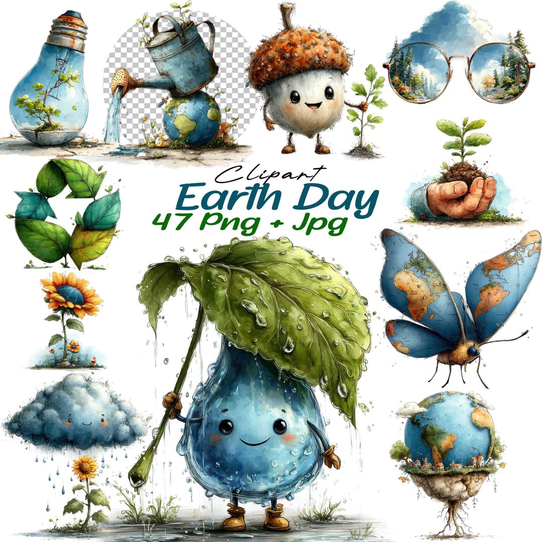 Earth Day Clipart Watercolor Eco Friendly Nature Spring Fantasy ...