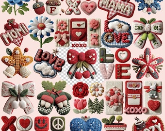 Valentine Crochet 60 PNG Bundle – Faux Yarn Knit Clipart (Digital Download)
