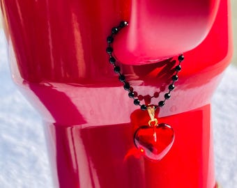 Red Heart Stanley Charm | Beaded Cup Accessory