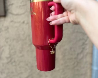 Christmas Bow Tumbler Charm | Holiday Stanley Cup Accessory | Red, Gold, Green Gift Wrap Charm