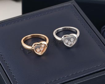 18k rose gold plated Sweet Heart Ring Three Beads Ring Women's Gift