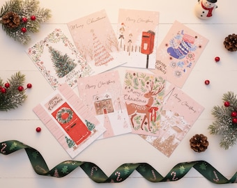Foil-Stamped Pink Christmas Cards: Elegant Holiday Set of 8