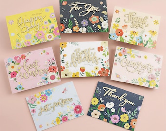 8-Pack Floral All Occasion Blank Cards, 8 Unique Colorful Designs, Modern Folk Art Botanical Greetings
