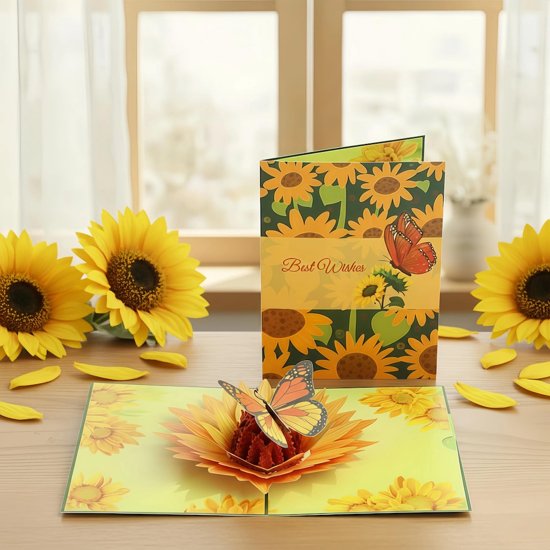 Sunflower Pop-up Card With Butterfly — 3D Greeting Card for Birthday ...