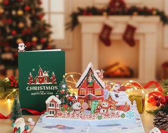 3D Pop-Up Christmas Card – Festive Holiday Village Scene