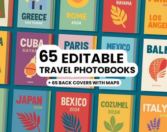 Modello di album fotografico di viaggio modificabile: album digitale personalizzabile da 65 pagine, libro regalo