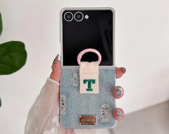 Fashion Silver Denim Phone Case with Ring for Samsung Galaxy Z Flip 3 4 5 6 7 5G – Cute Shockproof Flip Cover Funda Protection Gift for her