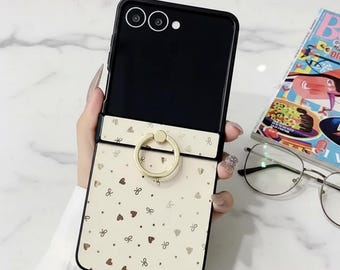 Z Flip7 Ring Buckle Bracket Phone Case with Love Heart Star Design for Samsung Galaxy Z Flip 7 6 5 4 3 – Glitter Hinge Hard Cover