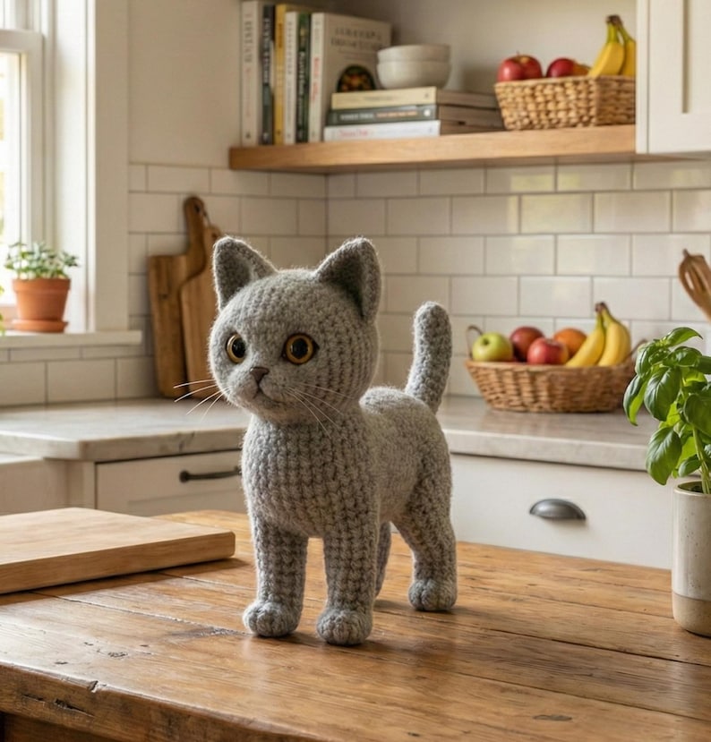 Realistic Brown Cat Amigurumi Pattern • Brushable Yarn Kitty Tutorial • Curly Yarn Crochet Toy image 4