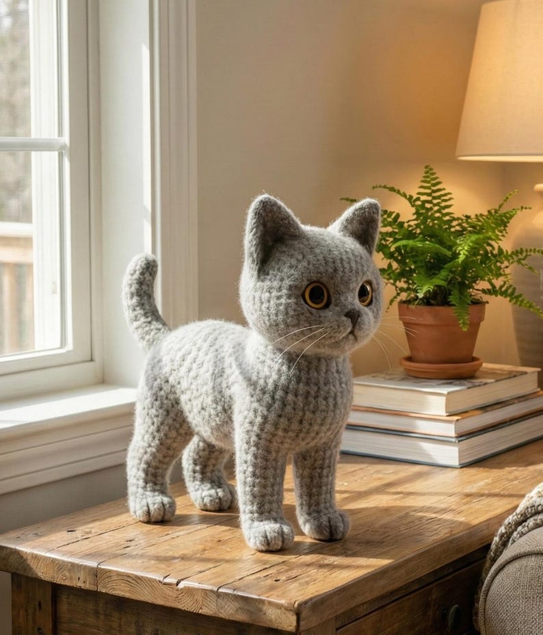 Realistic Brown Cat Amigurumi Pattern • Brushable Yarn Kitty Tutorial • Curly Yarn Crochet Toy image 15