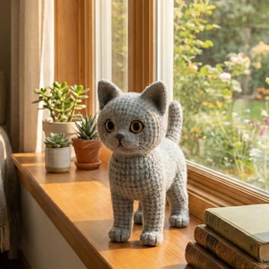 Realistic Brown Cat Amigurumi Pattern • Brushable Yarn Kitty Tutorial • Curly Yarn Crochet Toy image 7
