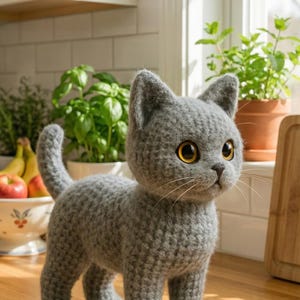 Realistic Brown Cat Amigurumi Pattern • Brushable Yarn Kitty Tutorial • Curly Yarn Crochet Toy image 11