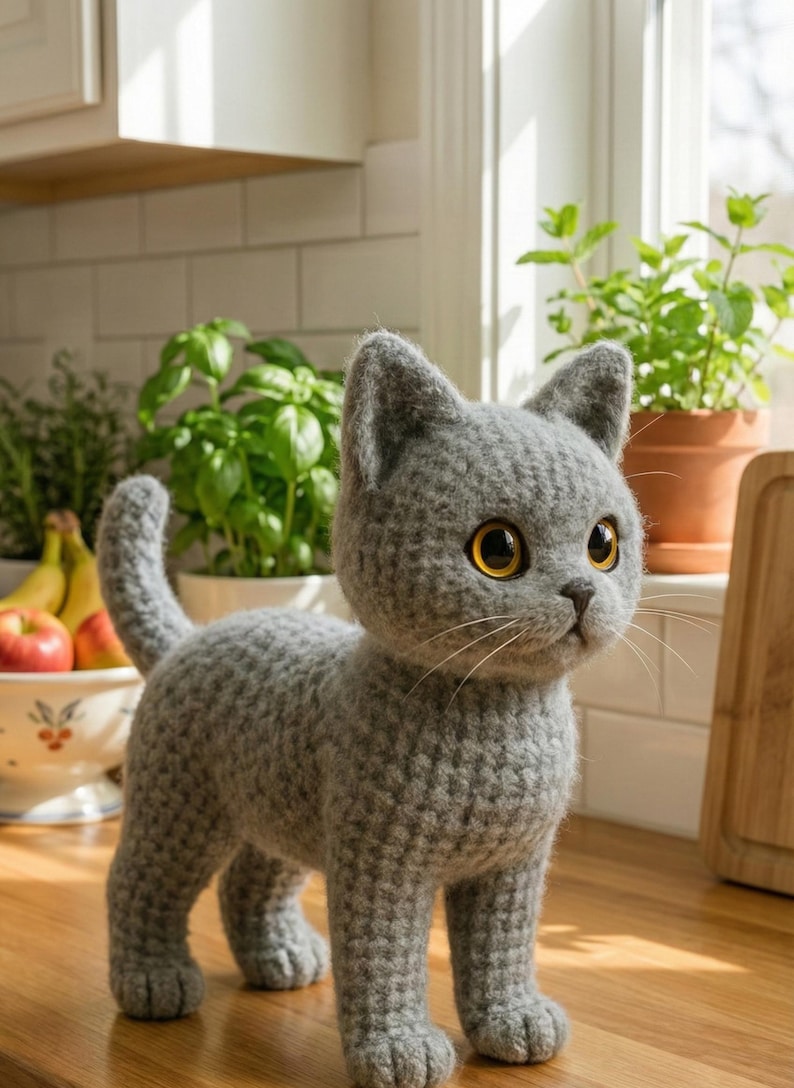 Realistic Brown Cat Amigurumi Pattern • Brushable Yarn Kitty Tutorial • Curly Yarn Crochet Toy image 11