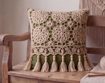 Patrón PDF para funda de cojín de ganchillo estilo bohemio, funda de cojín cuadrada estilo abuela, descarga digital.