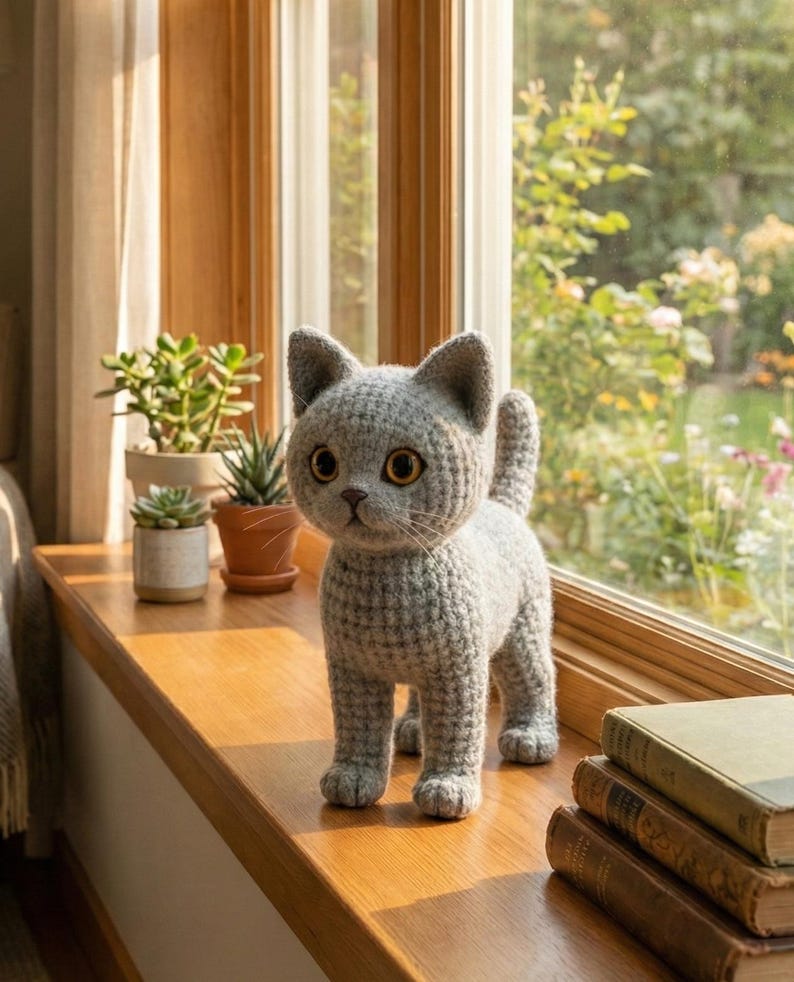 Realistic Brown Cat Amigurumi Pattern • Brushable Yarn Kitty Tutorial • Curly Yarn Crochet Toy image 20