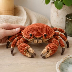 Patrón de amigurumi de cangrejo con concha rizada, juguete de animal marino a crochet, decoración costera DIY, tutorial en PDF