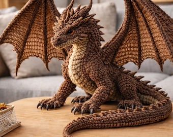 Realistic Crochet Dragon Pattern PDF – Giant Amigurumi Dragon with Wings,– Advanced Fantasy Crochet Toy DIY Tutorial