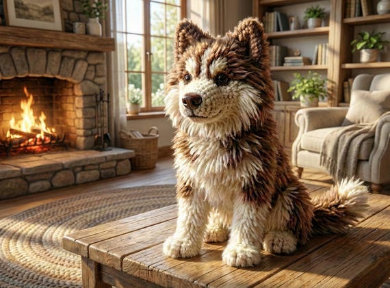 Realistic Husky Dog Crochet Pattern PDF • Fluffy Amigurumi Dog Pattern with Fur Tutorial • Lifelike Plush Puppy • Amigurumi Dog
