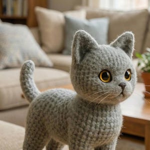 Motif amigurumi réaliste de chat brun • Tutoriel de fil brossable Kitty • Jouet au crochet de fil bouclé