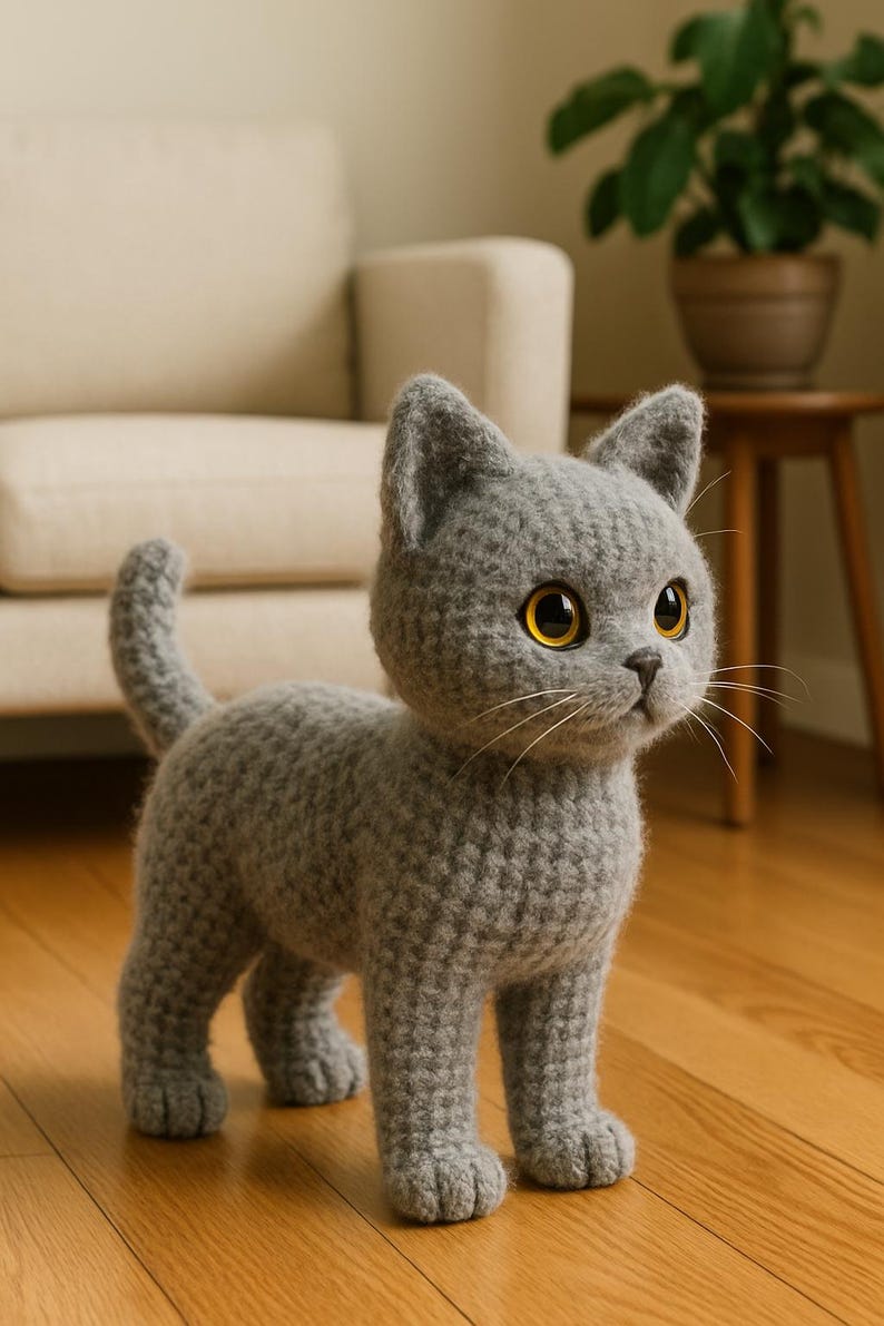 Realistic Brown Cat Amigurumi Pattern • Brushable Yarn Kitty Tutorial • Curly Yarn Crochet Toy image 10