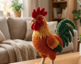Realistic Rooster Amigurumi Pattern PDF • Crochet Chicken Plush Toy Tutorial • Farm Animal Softie DIY • Stuffed Bird Decor