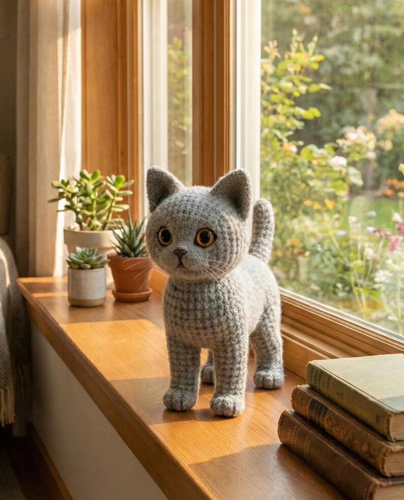 Realistic Brown Cat Amigurumi Pattern • Brushable Yarn Kitty Tutorial • Curly Yarn Crochet Toy image 14