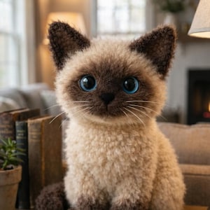 Realistic Siamese Cat Amigurumi Pattern PDF • Crochet Plush Toy with Blue Eyes • Furry Siamese Kitten Tutorial DIY