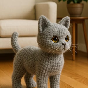 Realistic Brown Cat Amigurumi Pattern • Brushable Yarn Kitty Tutorial • Curly Yarn Crochet Toy image 2