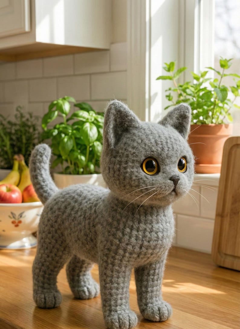 Realistic Brown Cat Amigurumi Pattern • Brushable Yarn Kitty Tutorial • Curly Yarn Crochet Toy image 3