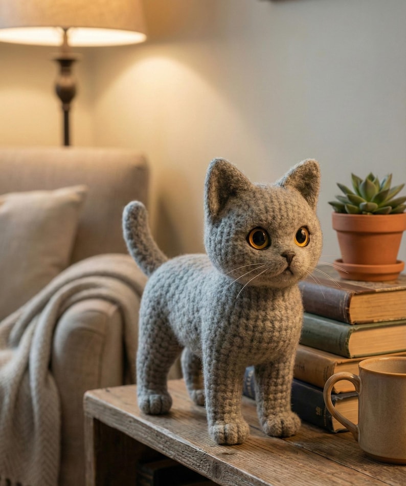 Realistic Brown Cat Amigurumi Pattern • Brushable Yarn Kitty Tutorial • Curly Yarn Crochet Toy image 18