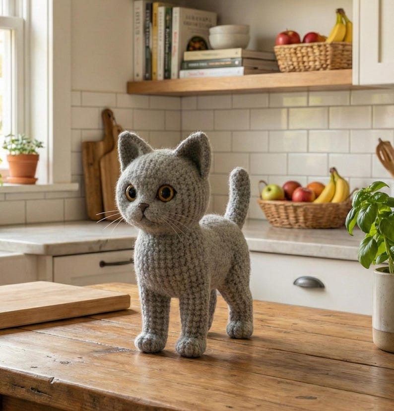 Realistic Brown Cat Amigurumi Pattern • Brushable Yarn Kitty Tutorial • Curly Yarn Crochet Toy image 12